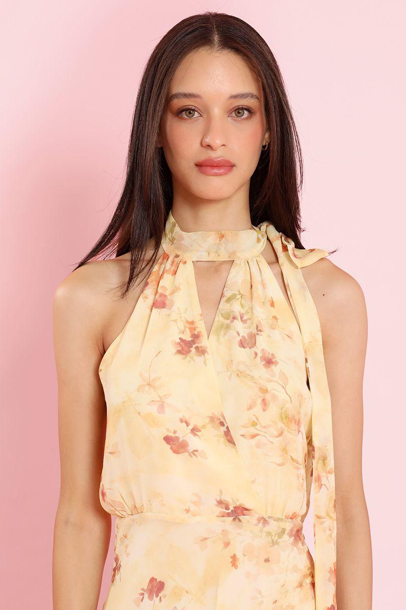 Vestido maxi estampado, lazada, vainilla Liola-1
