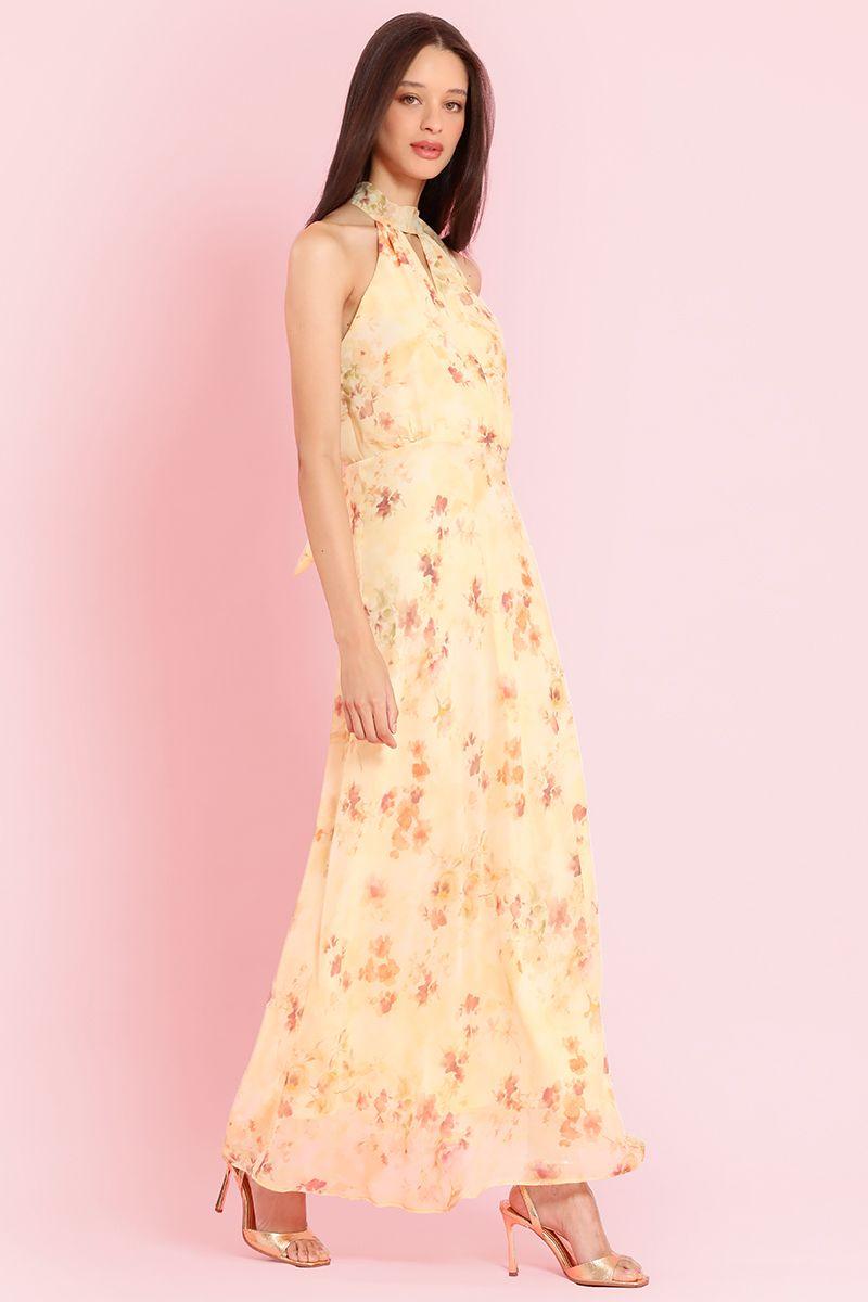 Vestido maxi estampado, lazada, vainilla Liola-2