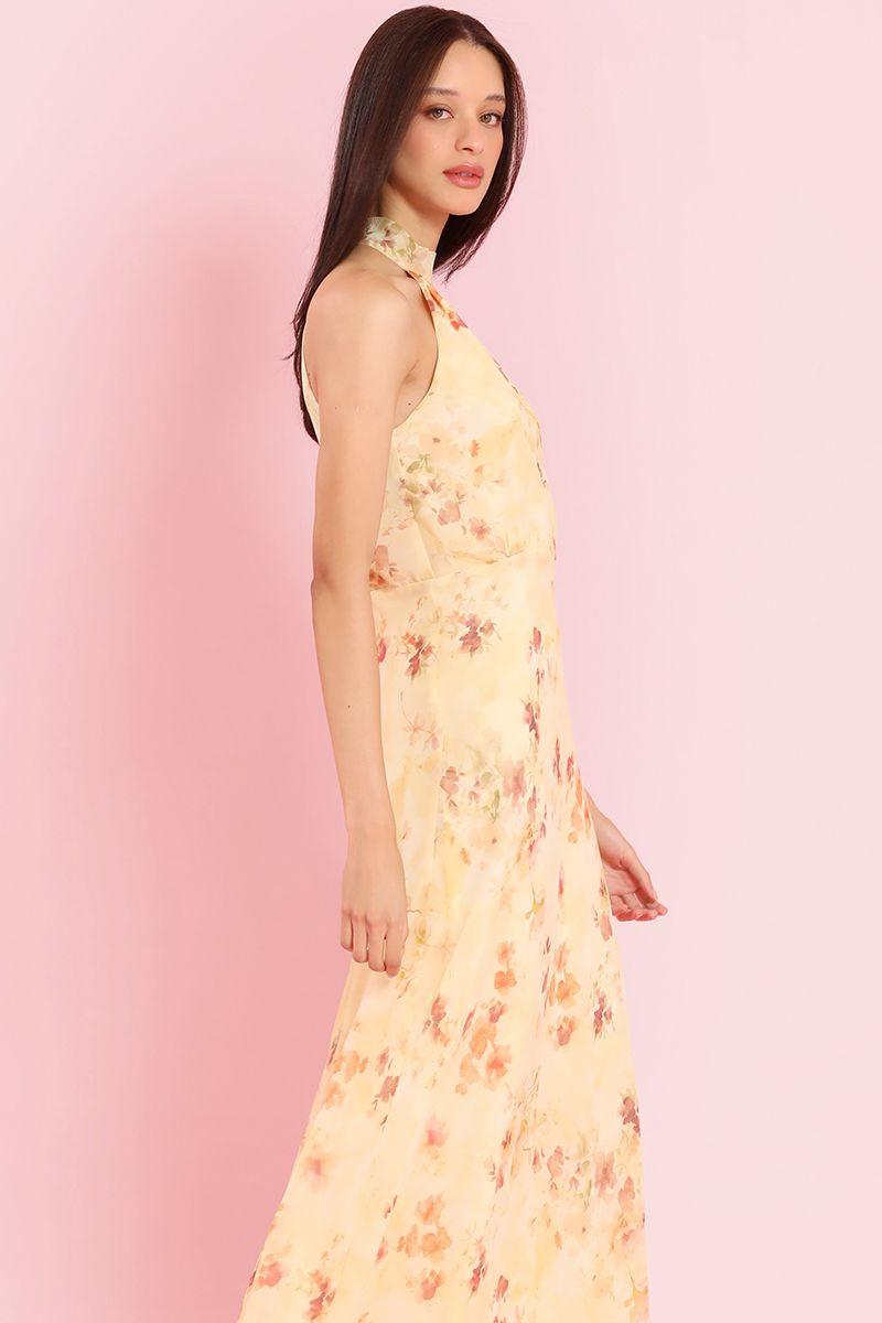 Vestido maxi estampado, lazada, vainilla Liola-3