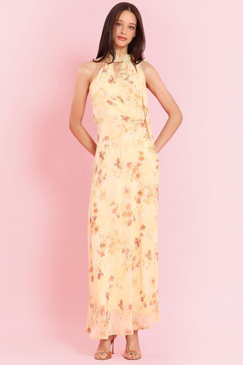 Vestido maxi estampado, lazada, vainilla Liola-4