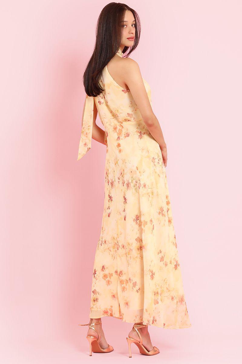 Vestido maxi estampado, lazada, vainilla Liola-5