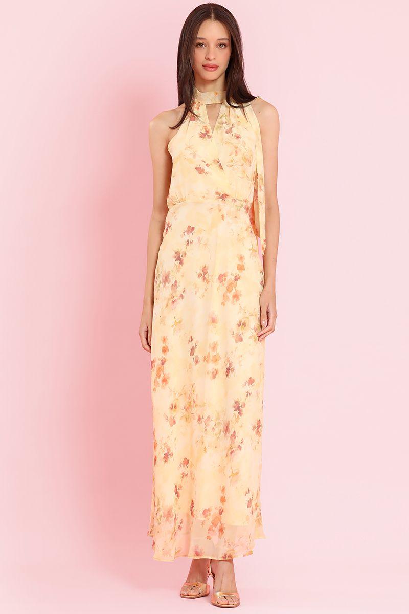 Vestido maxi estampado, lazada, vainilla Liola-6
