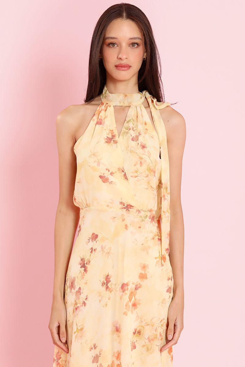 Vestido maxi estampado, lazada, vainilla Liola-7