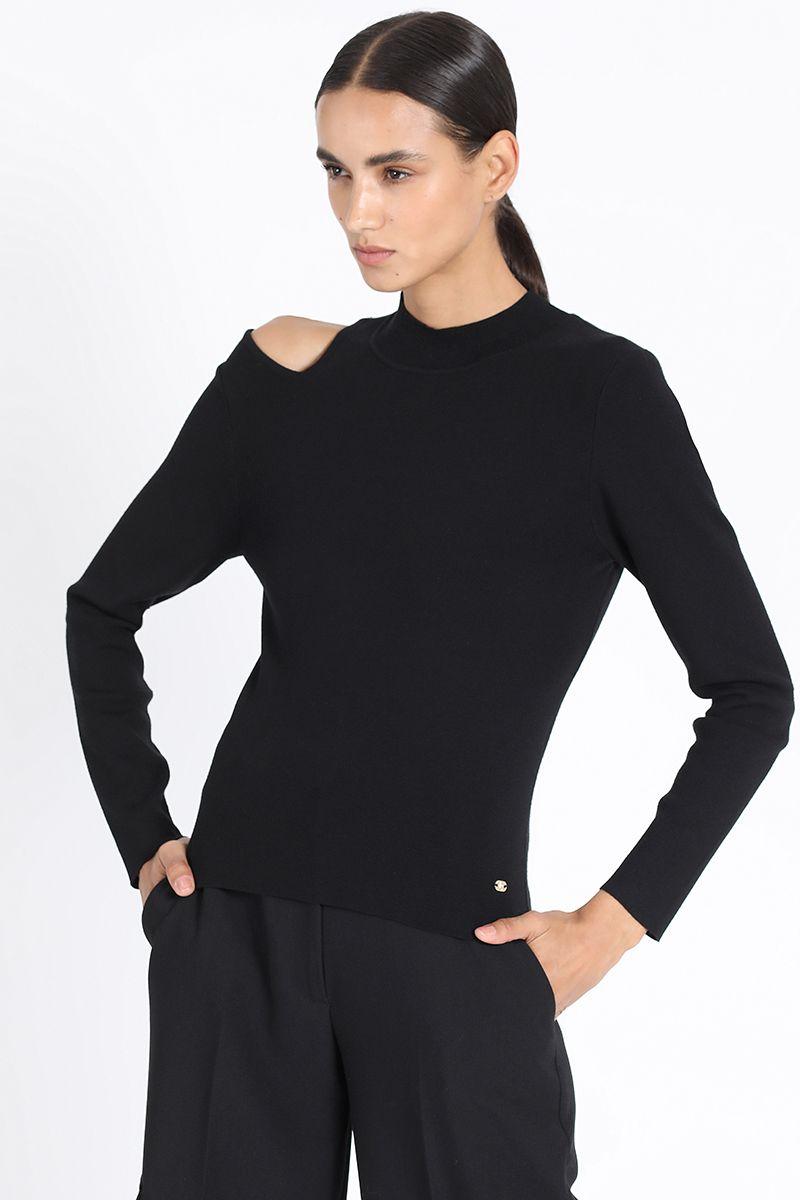 Tejido Punto Abertura Un Hombro, Negro Liola-0