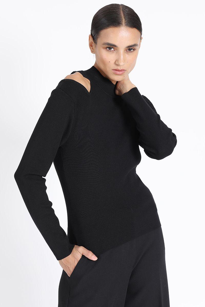 Tejido Punto Abertura Un Hombro, Negro Liola-1