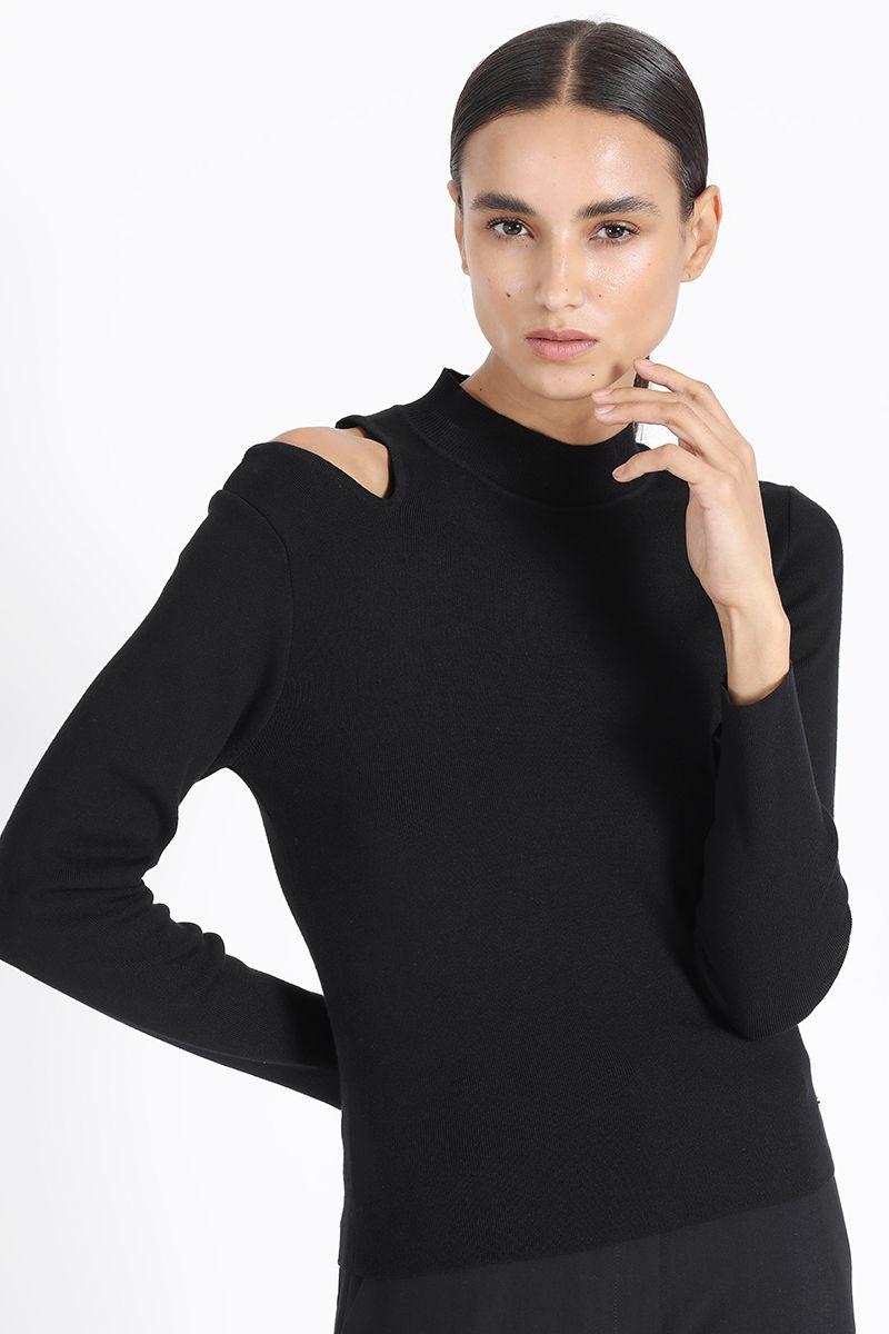 Tejido Punto Abertura Un Hombro, Negro Liola-2