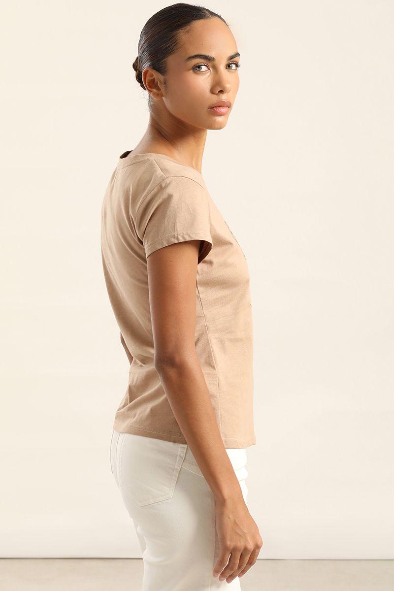 Polera Algodon Con Estampado, Camel Liola-3
