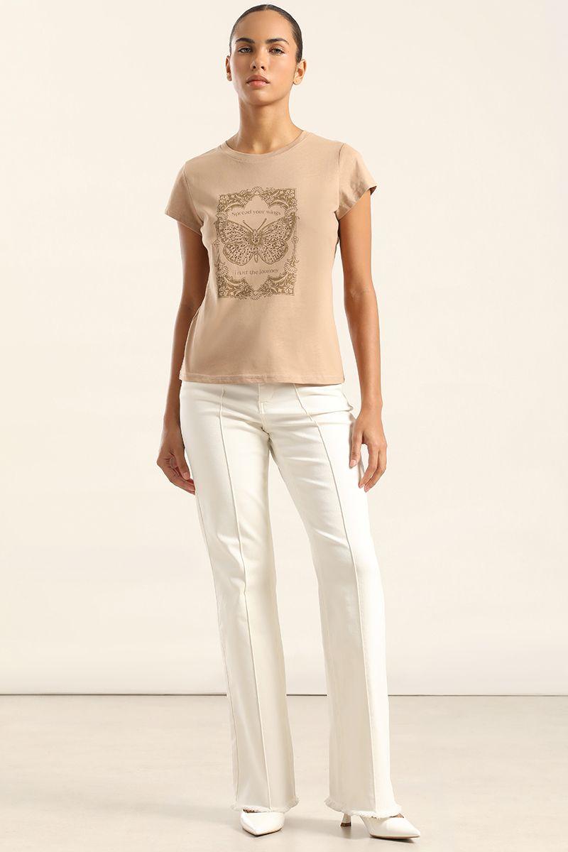 Polera Algodon Con Estampado, Camel Liola-5