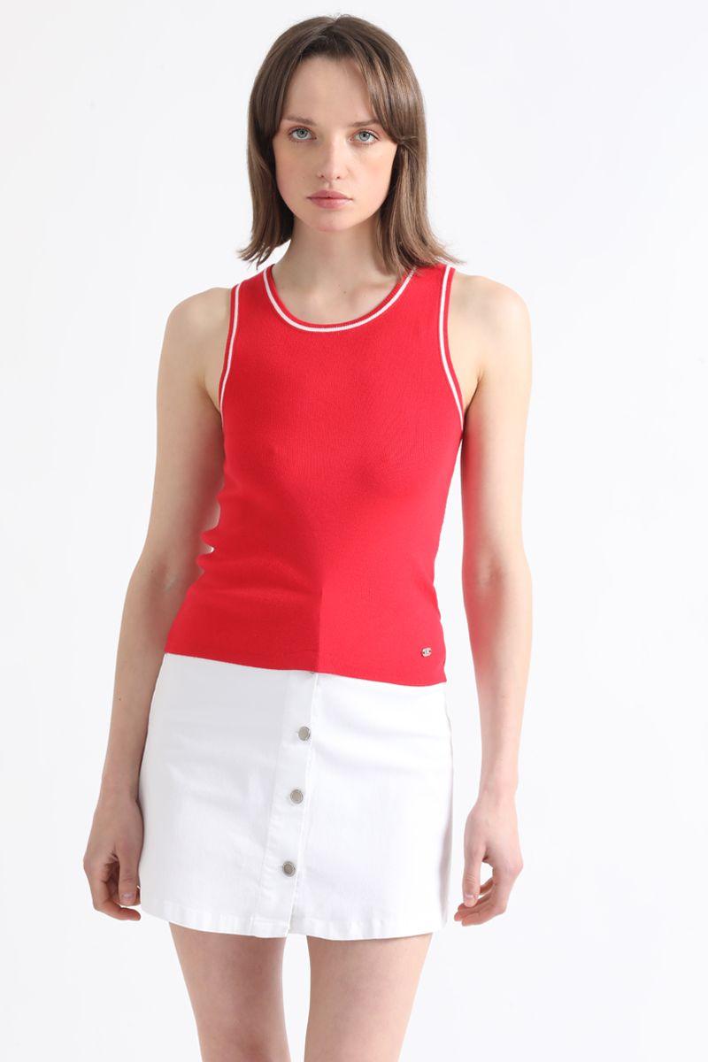 Top Tejido Punto Bicolor, Rojo Liola-0