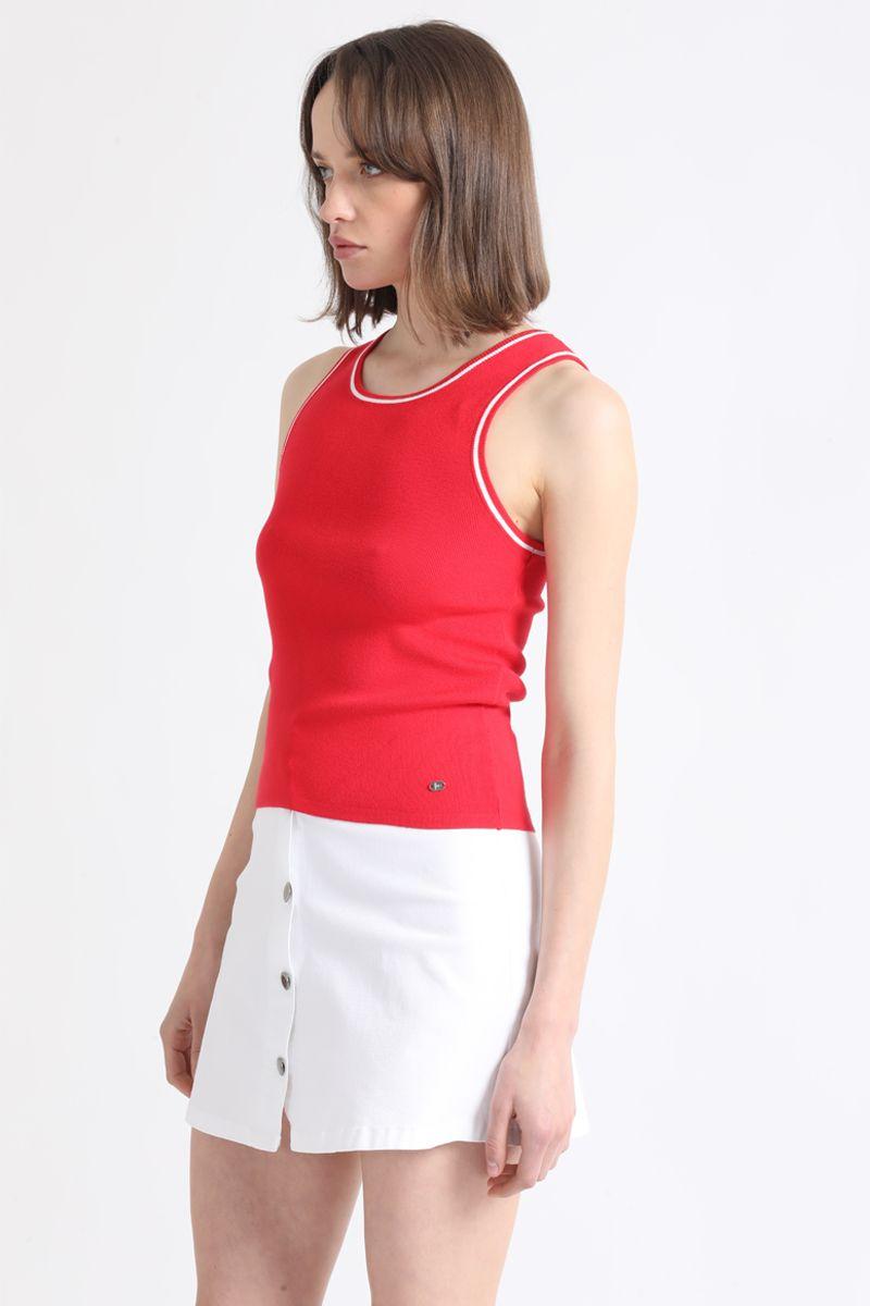 Top Tejido Punto Bicolor, Rojo Liola-2