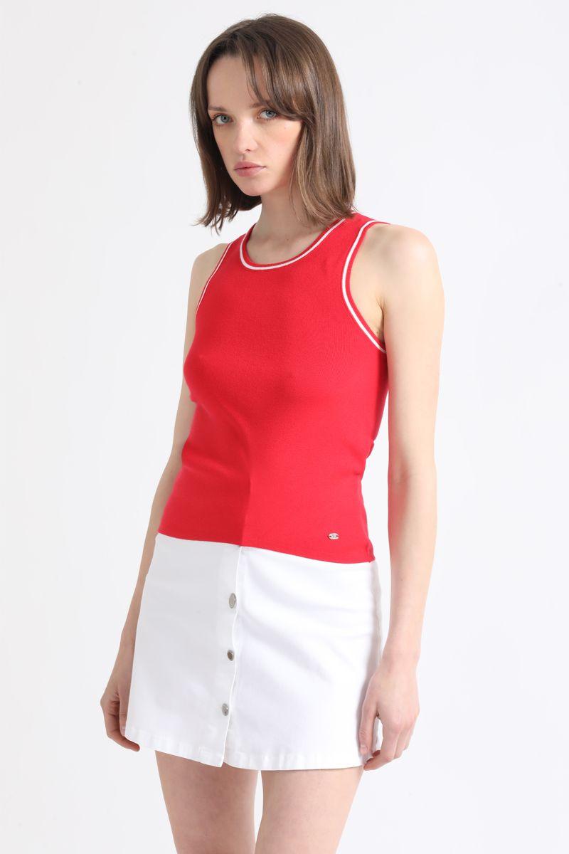 Top Tejido Punto Bicolor, Rojo Liola-3