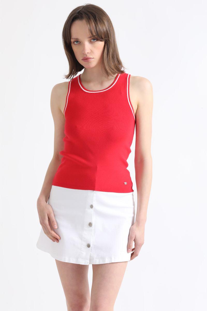 Top Tejido Punto Bicolor, Rojo Liola-4