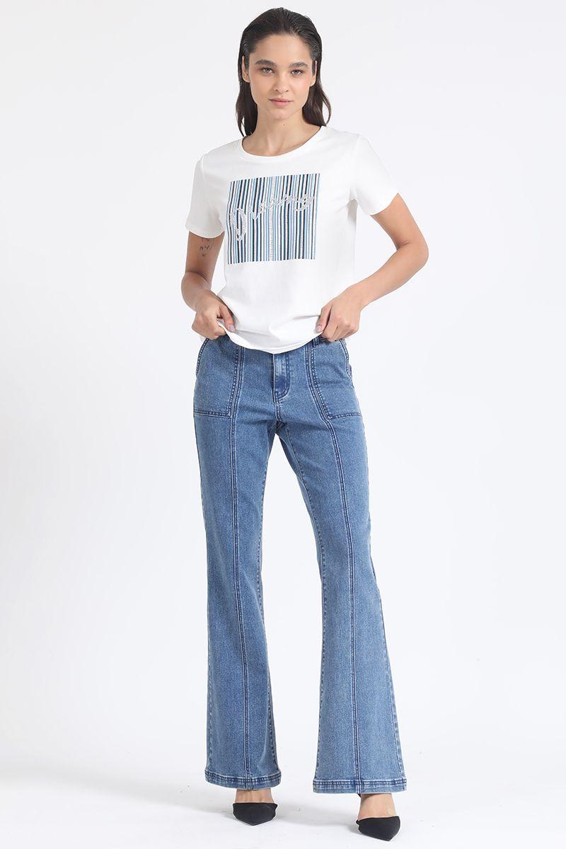 Jeans Flare Tro Medio, Cargo, Azul Liola-1