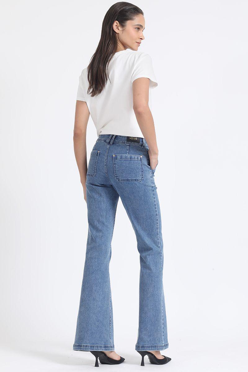 Jeans Flare Tro Medio, Cargo, Azul Liola-3