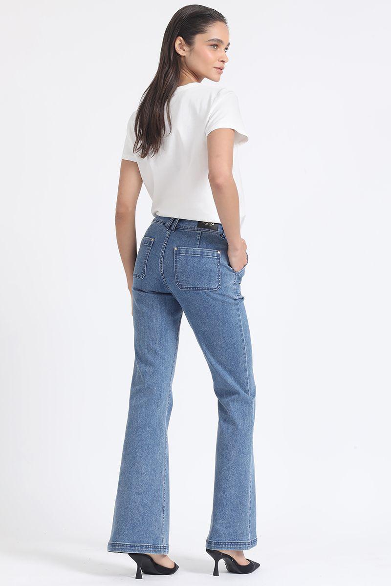 Jeans Flare Tro Medio, Cargo, Azul Liola-5