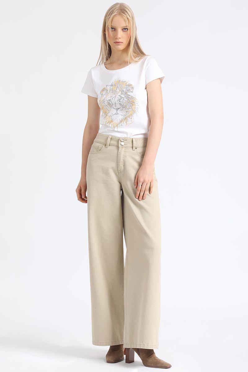 Pantalon Palazzo Tiro Alto, Procesado, Beige Liola-0