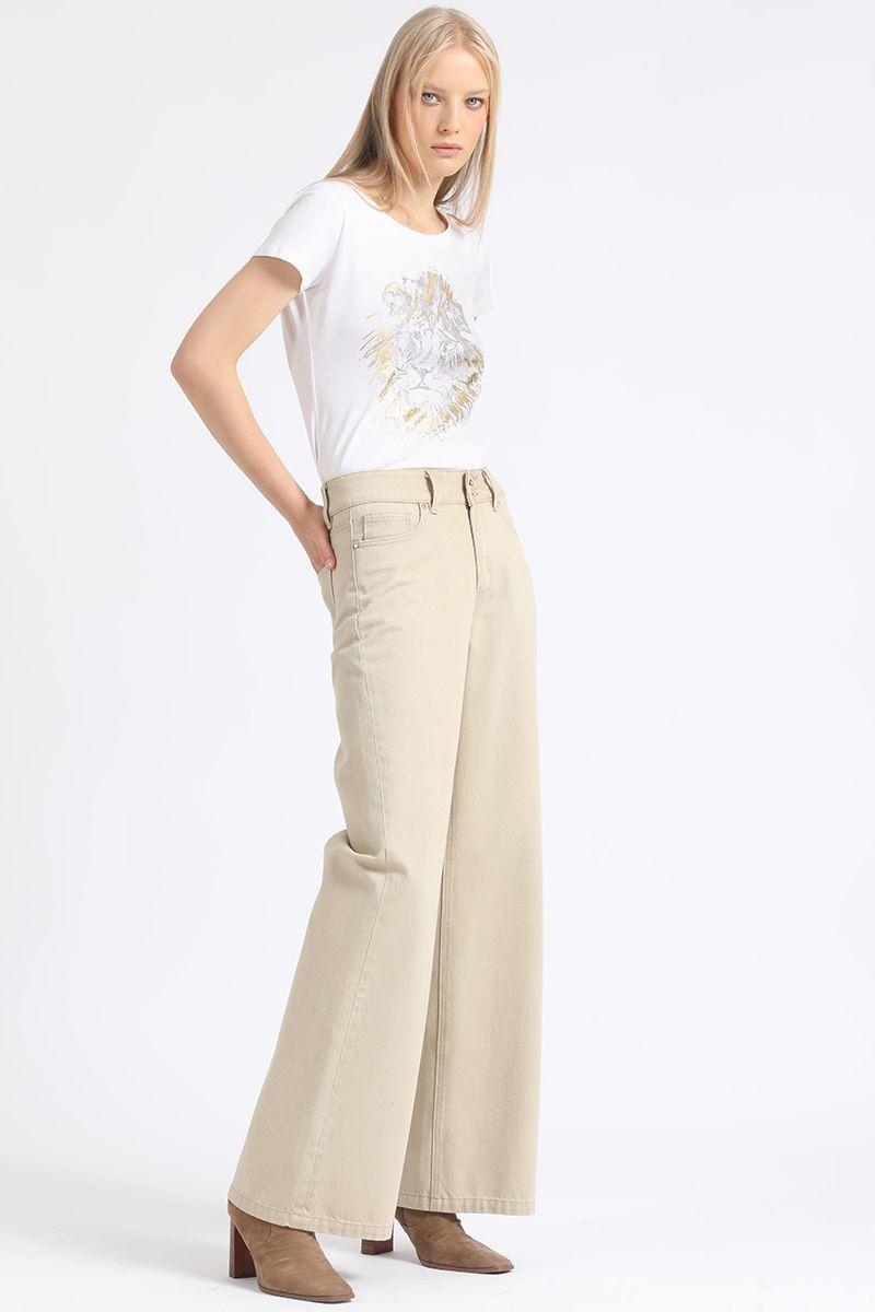 Pantalon Palazzo Tiro Alto, Procesado, Beige Liola-1