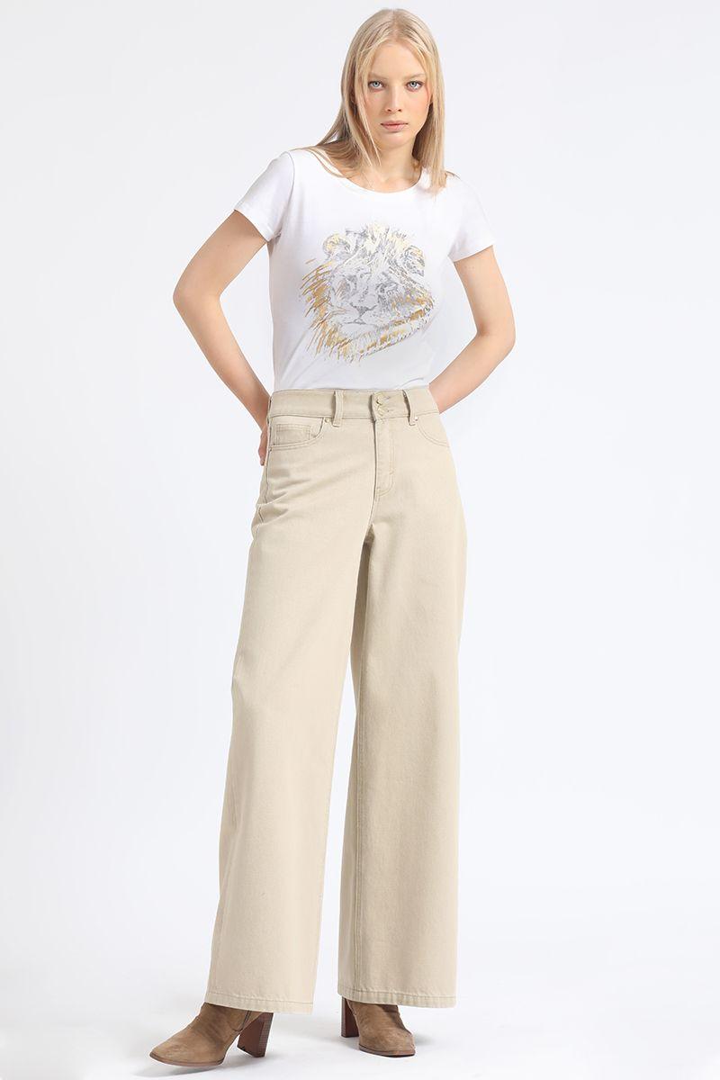 Pantalon Palazzo Tiro Alto, Procesado, Beige Liola-3