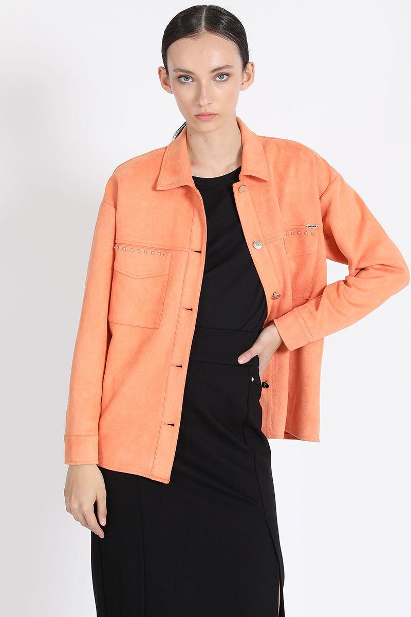 Sobrecamisa Efecto Gamuza Con Remaches, Naranjo Liola-0