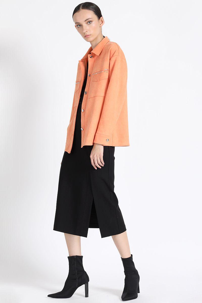Sobrecamisa Efecto Gamuza Con Remaches, Naranjo Liola-1