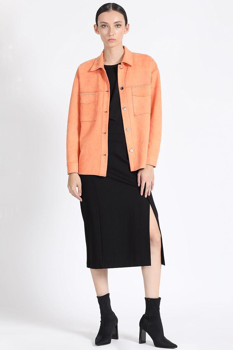 Sobrecamisa Efecto Gamuza Con Remaches, Naranjo Liola-2