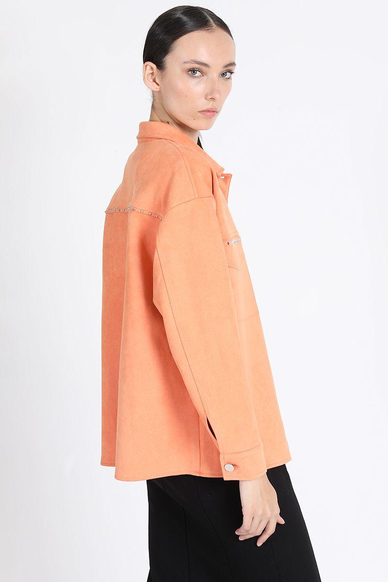 Sobrecamisa Efecto Gamuza Con Remaches, Naranjo Liola-3