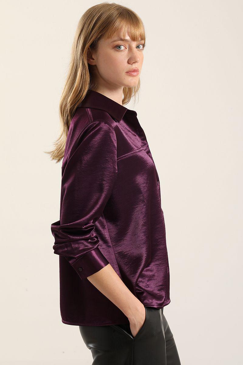 Blusa Semirecta Satin. Ciruela Liola-2