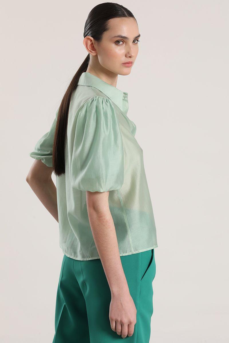 Blusa semitransparente manga globo Liola mujer verde-4