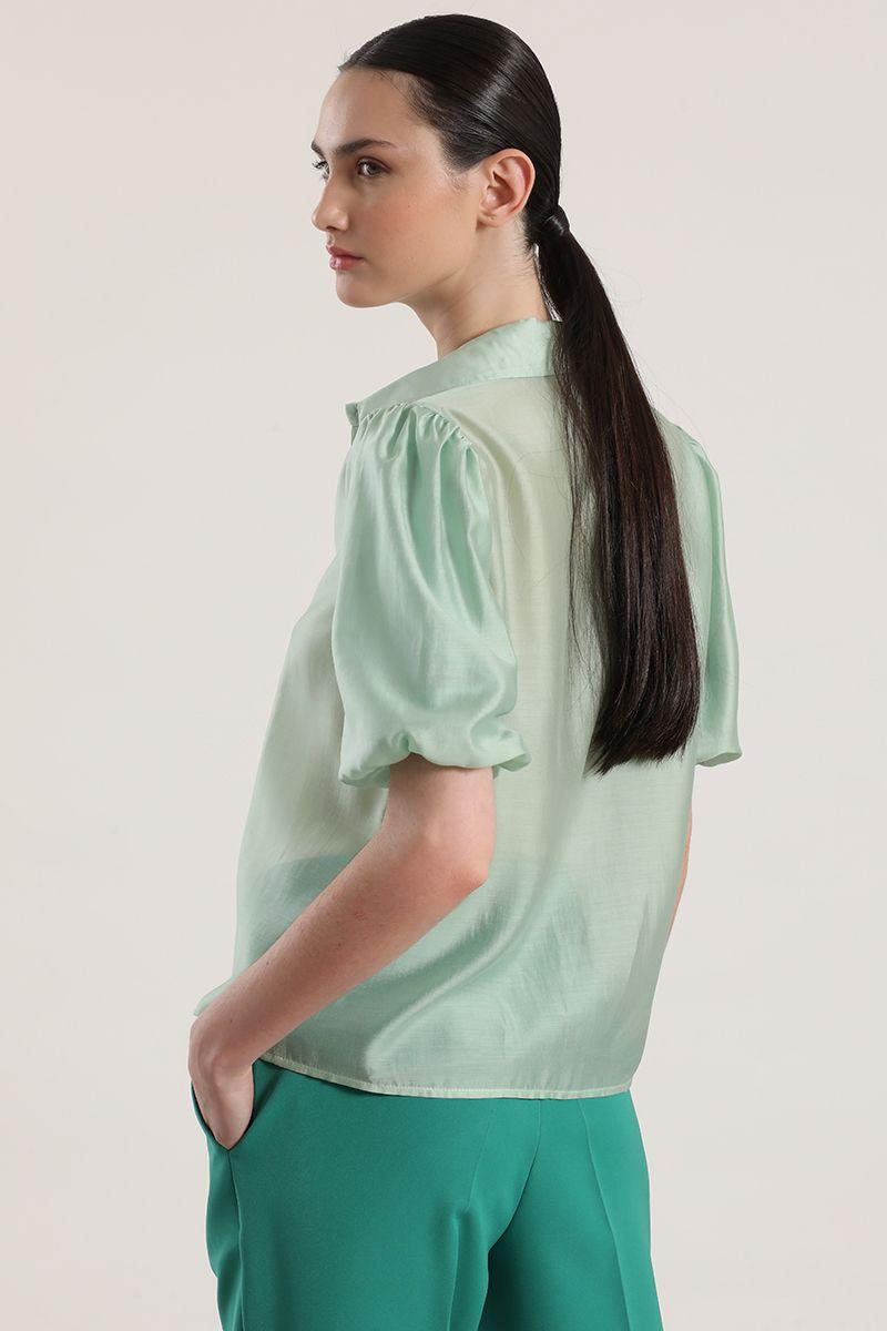 Blusa semitransparente manga globo Liola mujer verde-5