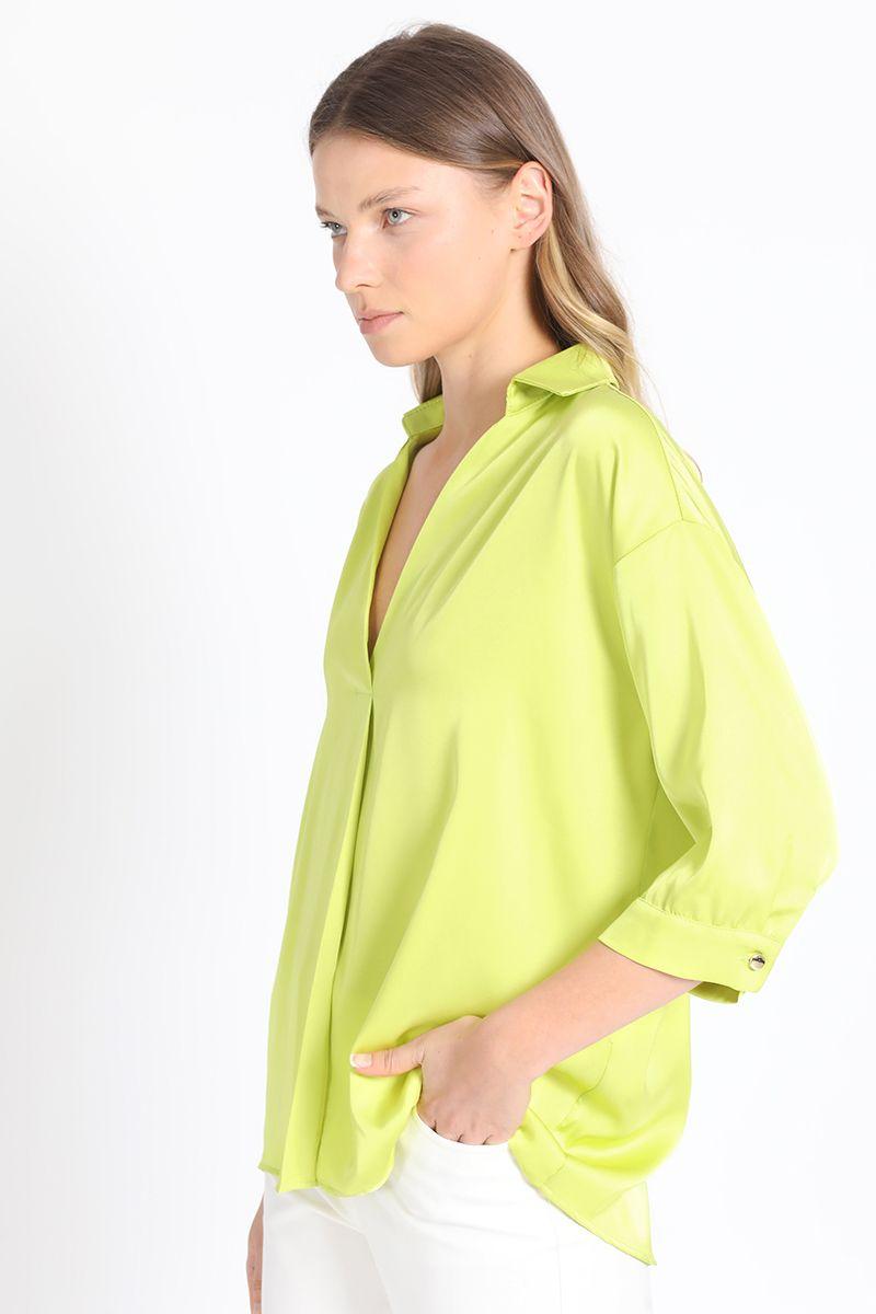 Blusa Satinada Con Pliegue, Pistacho Liola-3