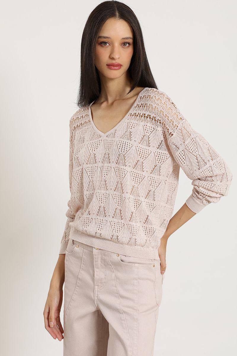 Sweater punto, fantasia transparente, rosa Liola-4
