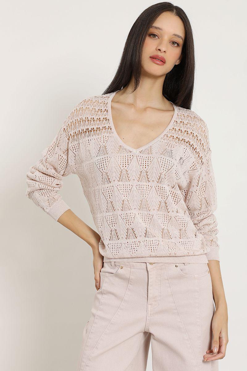 Sweater punto, fantasia transparente, rosa Liola-6