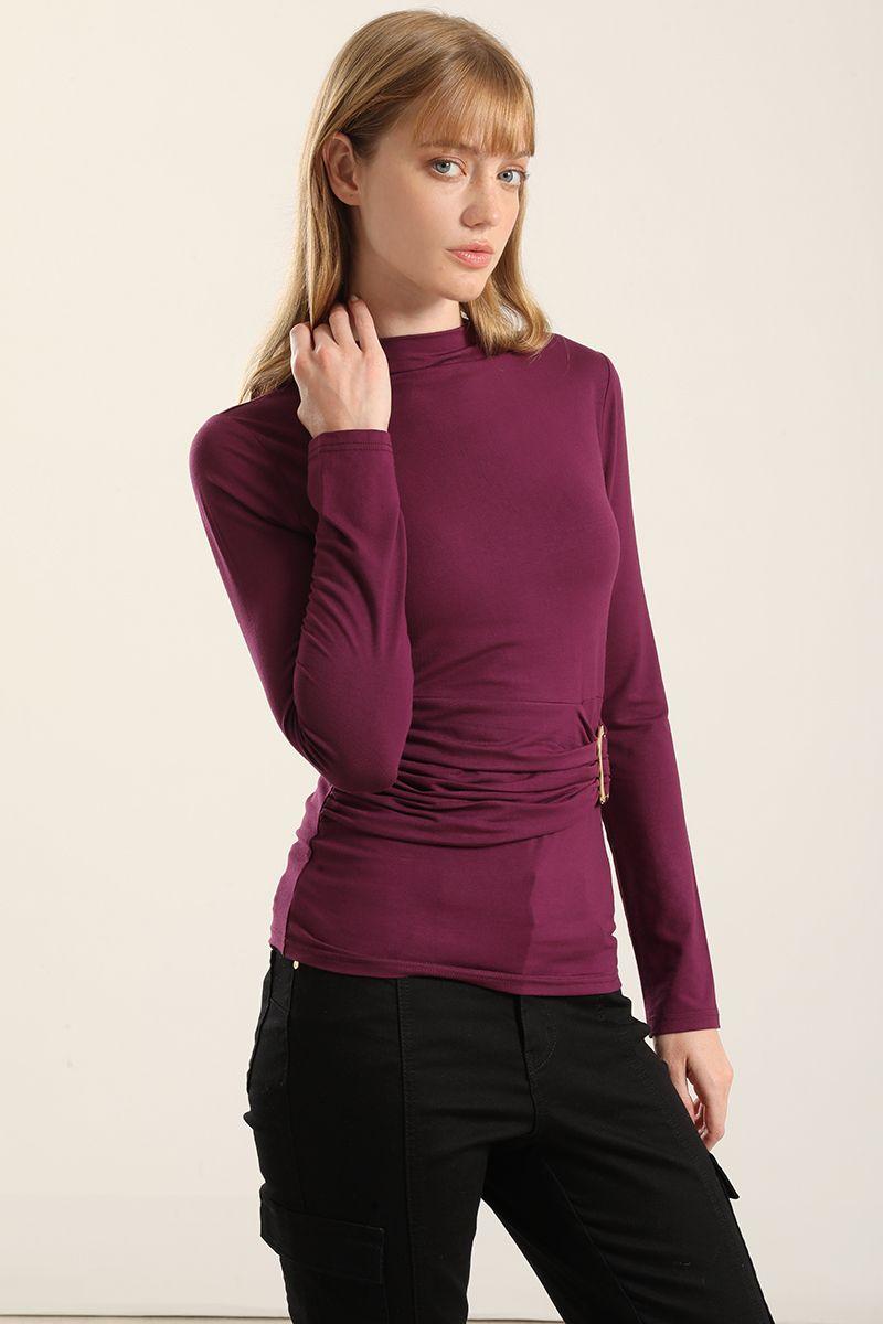 Top Herraje Metal, Con Drapeado, Burdeo  Liola-2