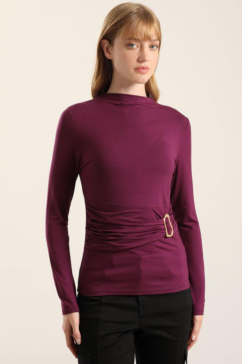 Top Herraje Metal, Con Drapeado, Burdeo  Liola-3