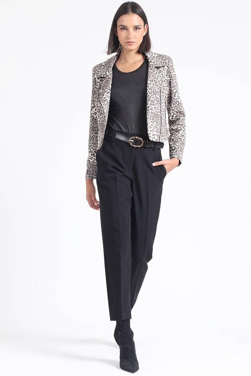 Chaqueta Biker, Efecto Gamuza, Estampado Leopardo Liola-1