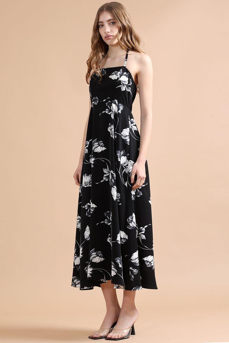 Vestido Largo Halter Estampado, Negro Liola-1