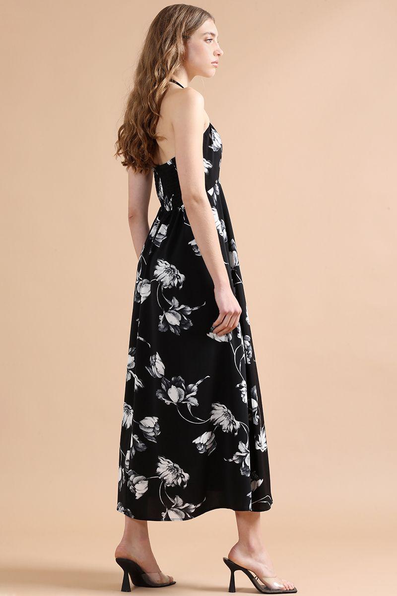 Vestido Largo Halter Estampado, Negro Liola-2