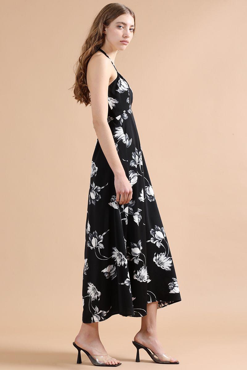 Vestido Largo Halter Estampado, Negro Liola-3