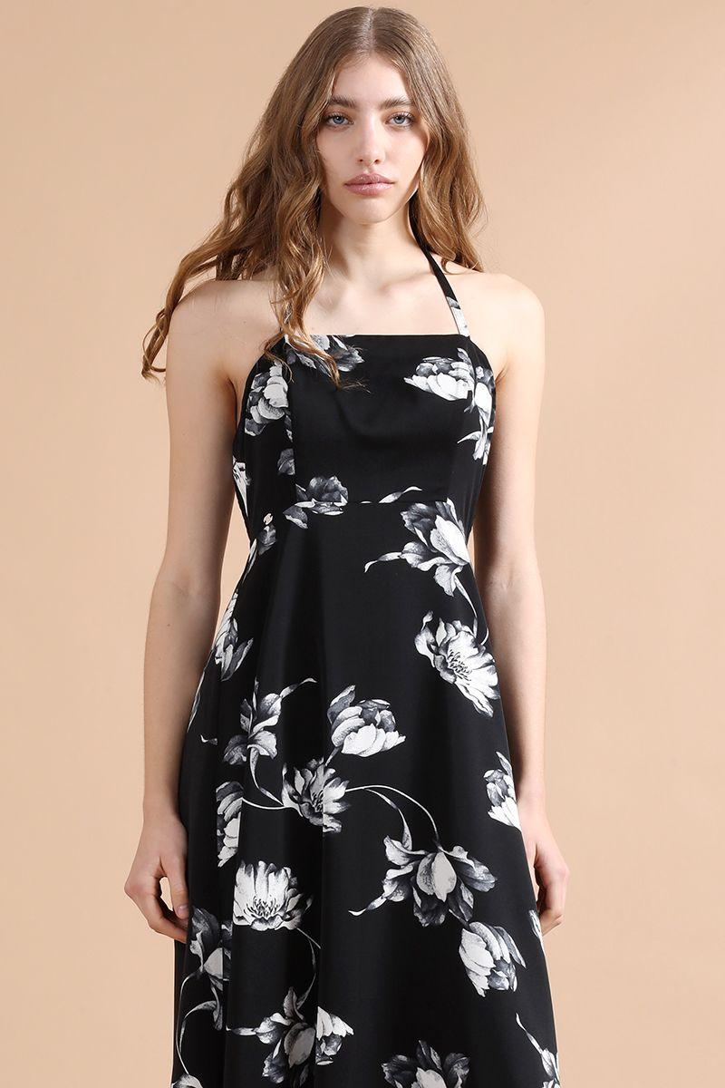 Vestido Largo Halter Estampado, Negro Liola-5