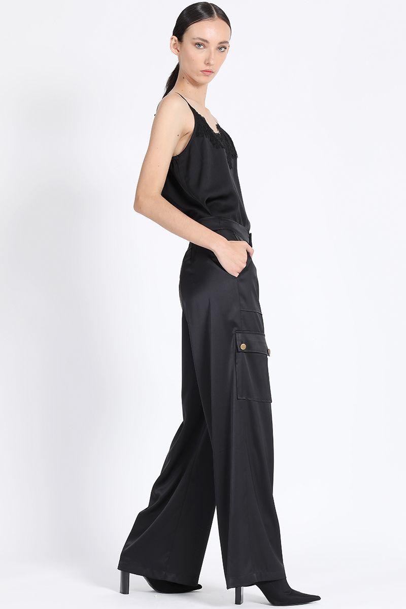 Pantalon  Ancho Satin Cargo, Negro Liola-1