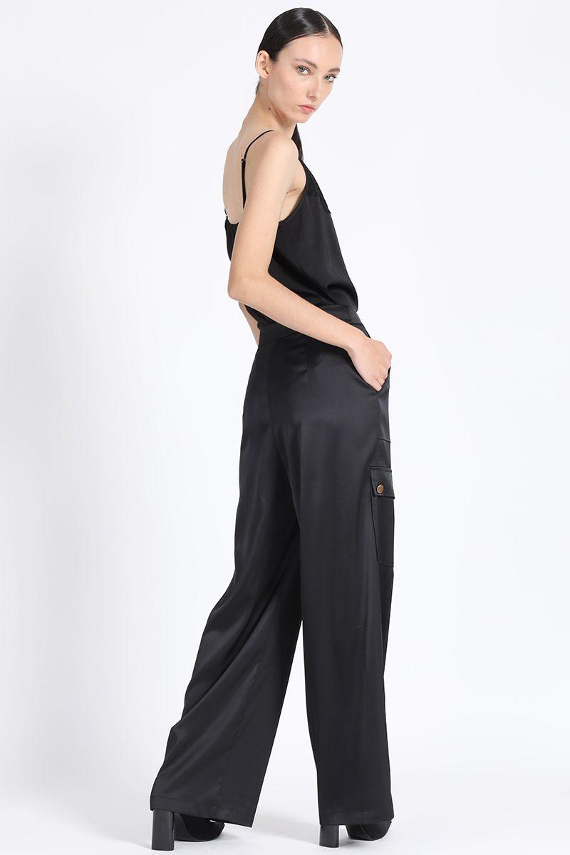 Pantalon  Ancho Satin Cargo, Negro Liola-3
