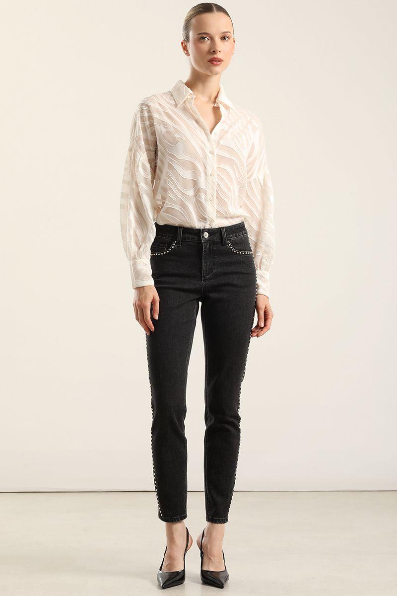 Jeans Skinny, Tiro Medio, Negro Liola-0