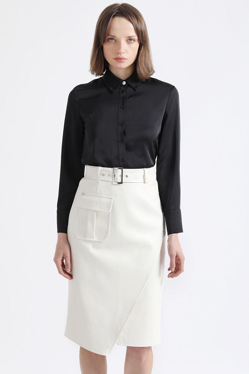 Falda Midi Asimetrica, Simil Cuero, Crudo Liola-5