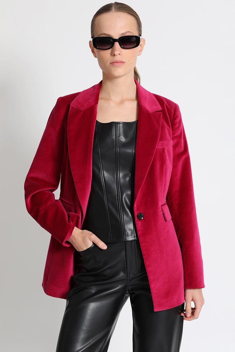 Blazer Entallado Terciopelo Fucsia Liola-0