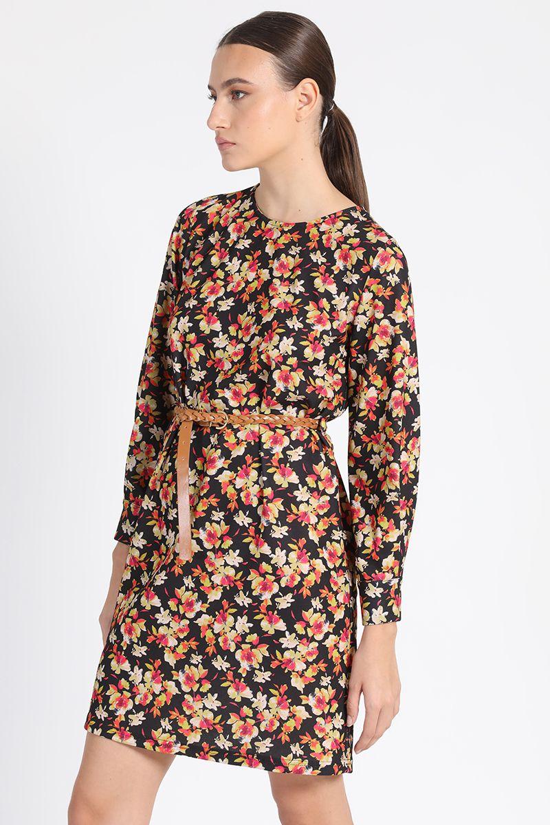 Vestido Rodilla Estampado Negro Liola-1
