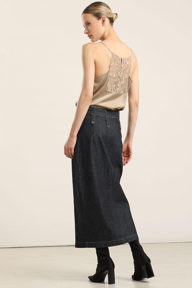 Falda Midi, Cintura Alta, Indigo Liola-5