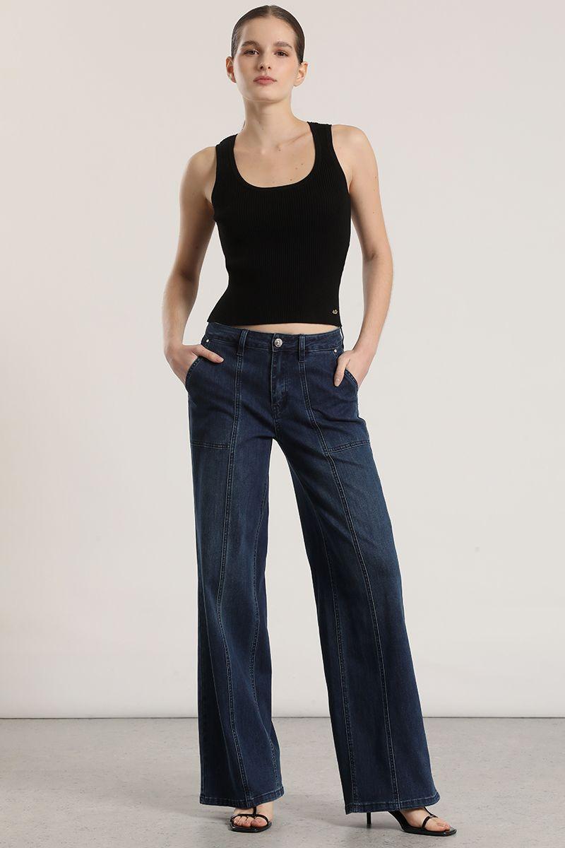 Jeans straight cargo Liola mujer azul-0