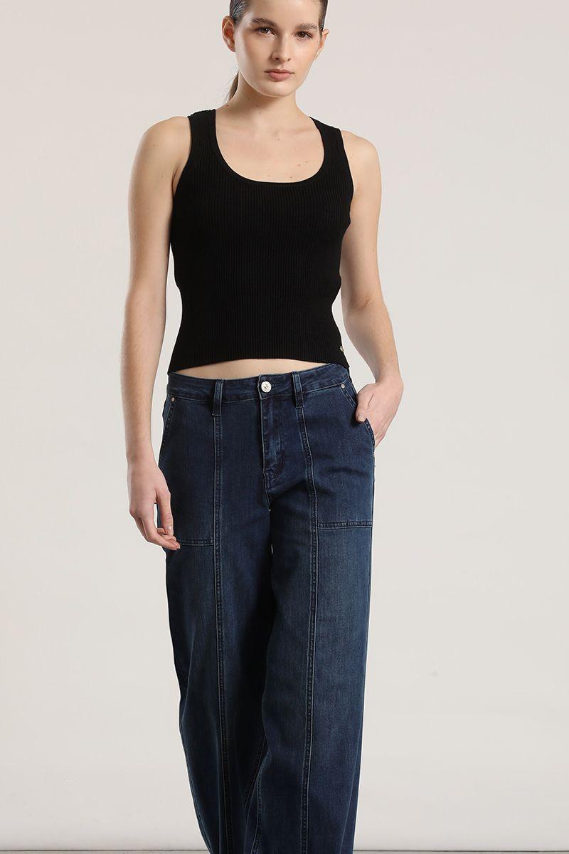 Jeans straight cargo Liola mujer azul-1