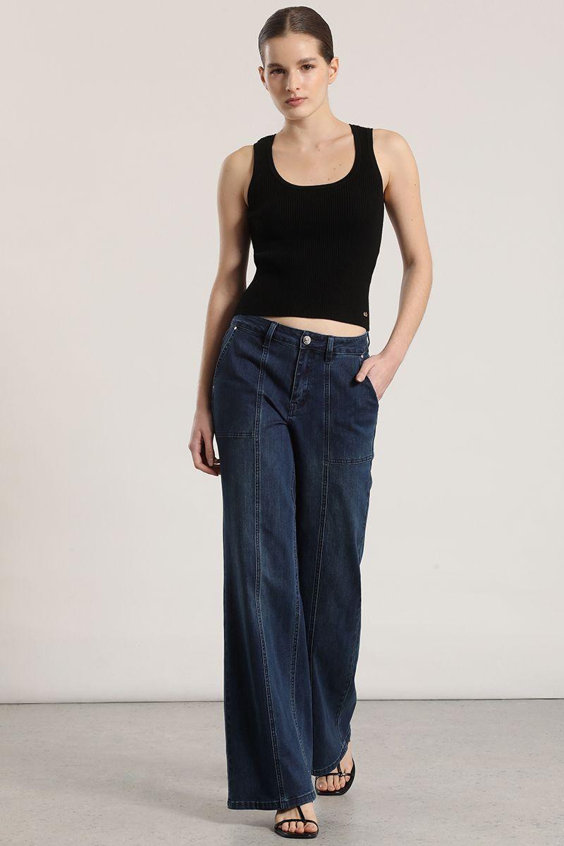 Jeans straight cargo Liola mujer azul-3