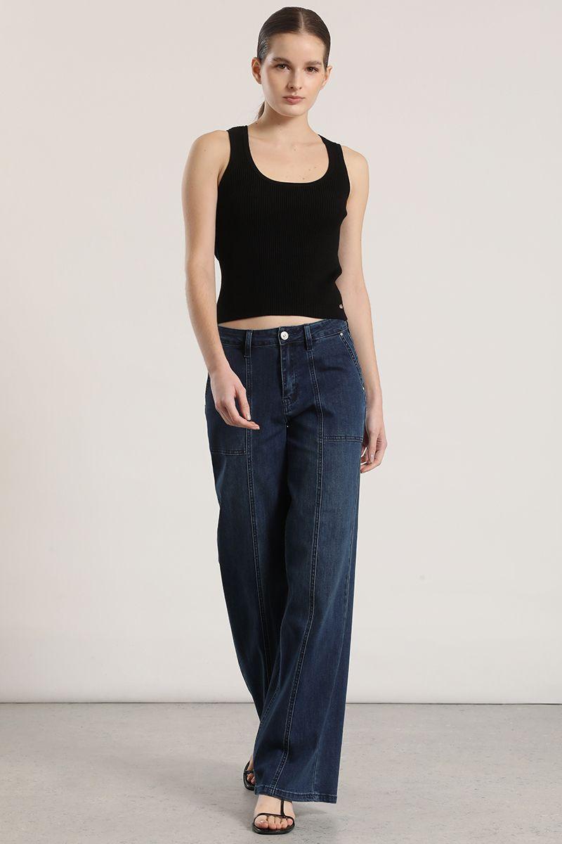 Jeans straight cargo Liola mujer azul-4